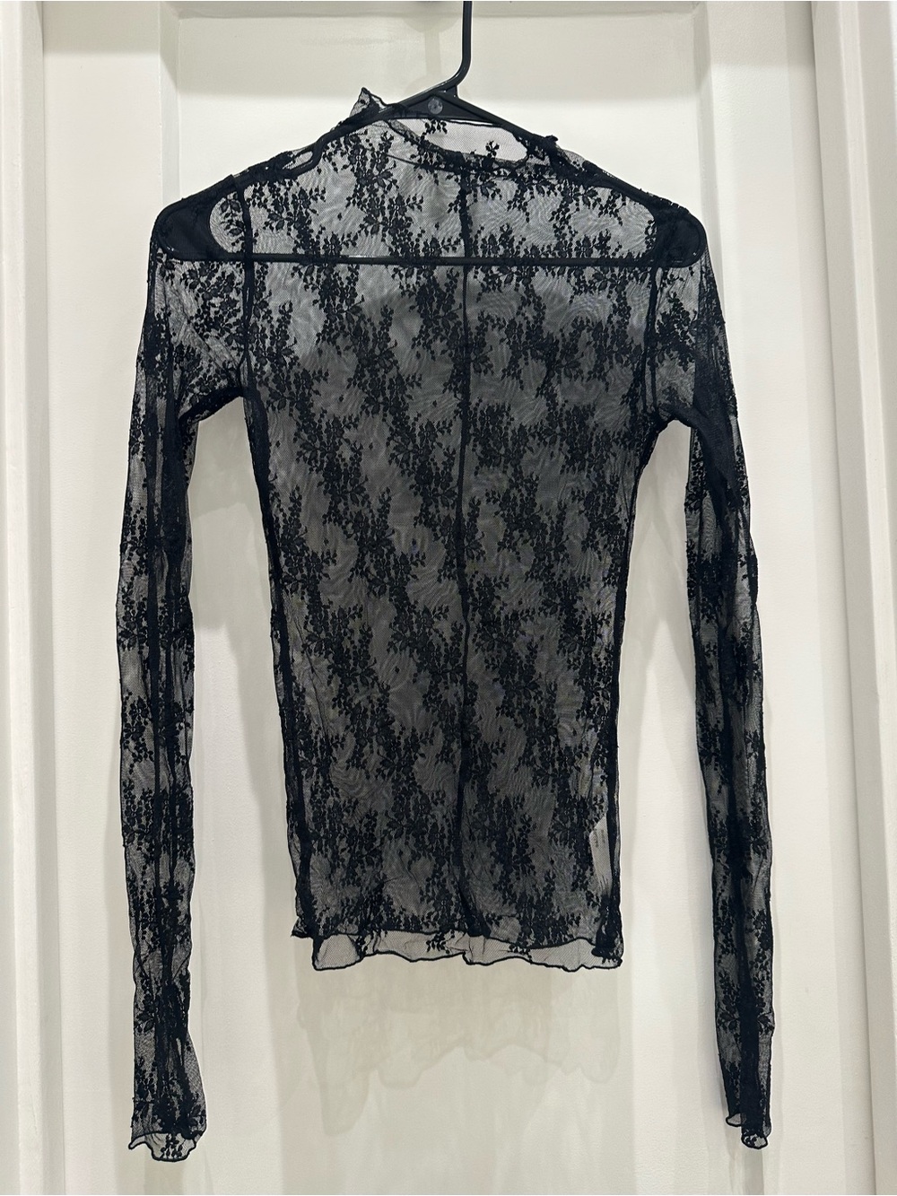 Free People Black Sheer Lace Long Sleeve Top